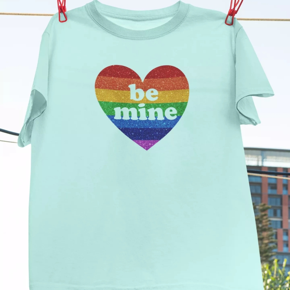 Custom Printed LGTBQ "Be Mine" Rainbow Heart Tshir